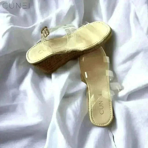 Womens Clear Strap Jute Wrap Wedges